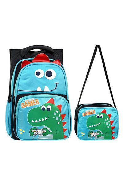 ms mixxstore Rucsac de nutriție albastru cu model de dinozaur pentru băiat ghiozdan pentru școala primară / 555