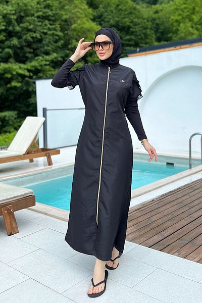 Remsa Mayo Μακρύ ολόσωμο ολόσωμο μαγιό Hijab Noslen 1255 Μαύρο μαγιό Remsa