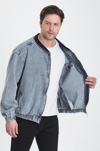 DAMGA JEANS Мъжки дънки Oversize, ледено синьо, дънково яке за колеж
