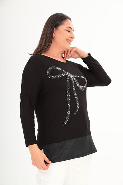 Esina Women's Strawberry Knitted Stone and Leather Detailed Blouse