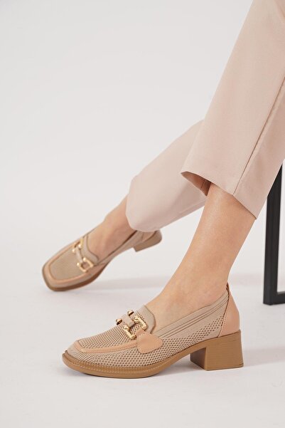 Moda Pie Tena Triko Tokalı Kadın Topuklu Ayakkabı Nut