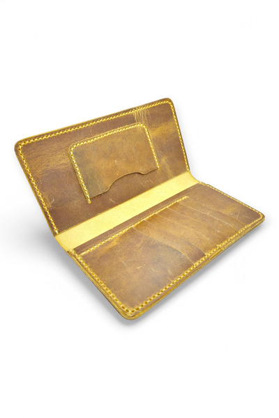 Leather Cy Aurum Antique Camel Genuine Leather Unisex Handmade Portfolio Wallet