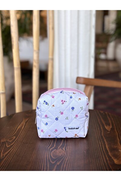 Batekso Mixed Blue Floral Patterned Makeup Bag - Small Size