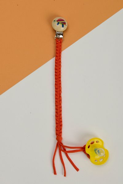 e&f Store Hand Knitted Natural Wooden Pacifier Holder - Turtle - Orange