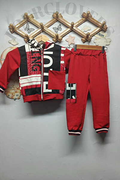 fourcloversfashion Erkek Çocuk Mevsimlik Baskılı Fermuarlı 2'li Eşofman Takımı