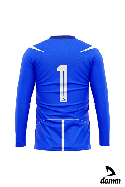 DOMİN SPOR Erkek Uzun Kol Mavi Beyaz Kaleci Forması Maç Forması Futbol Forma Ve Şort Seti