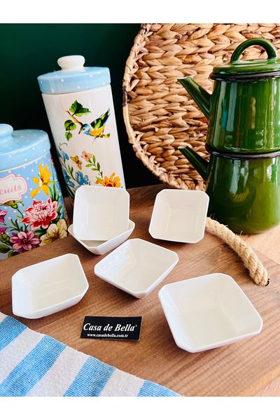 CASA DE BELLA 8cm Bone Porcelain - Set of 6 Small Size Presentation Cups Breakfast Sugar Bowl and Jam Sauce Bowl Snack Bowl
