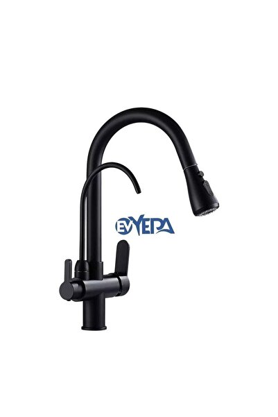 EVYEPA Fleko Black Kitchen Sink Faucet - Spiral and Purified, Warm Cold Intake, Brass Material, 5 Years Warranty