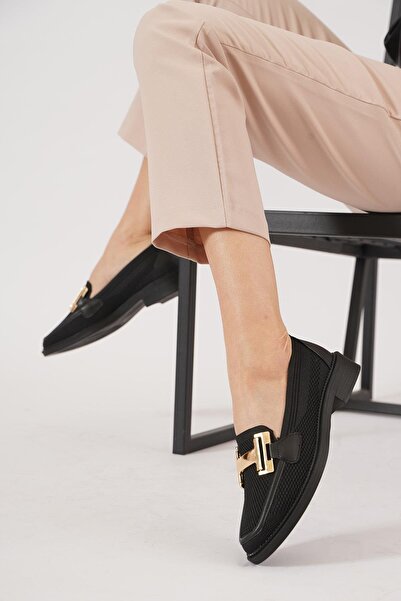 Moda Pie Чорні трикотажні балетки з ремінцем на п'ятці