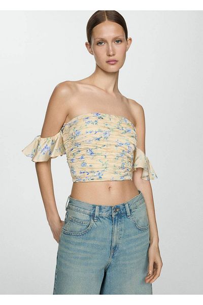 MANGO Woman Lace Strapless Blouse