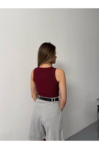 timagna Women's Crop Stone Ottoman Fabric Zero Sleeves