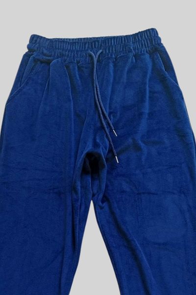 Royaleks Shiny Velvet Pocket Trousers Sweatpants Pajama Bottoms Plus Size Unisex Elastic Legs Navy
