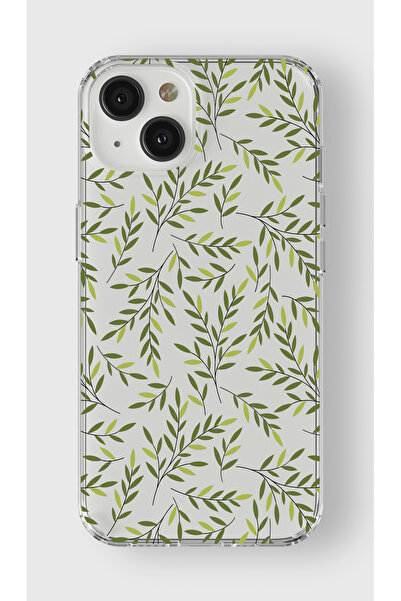 moonset Iphone 14 Plus Uyumlu Yapraklar Tasarımlı Baskılı Şeffaf Telefon Kılıfı