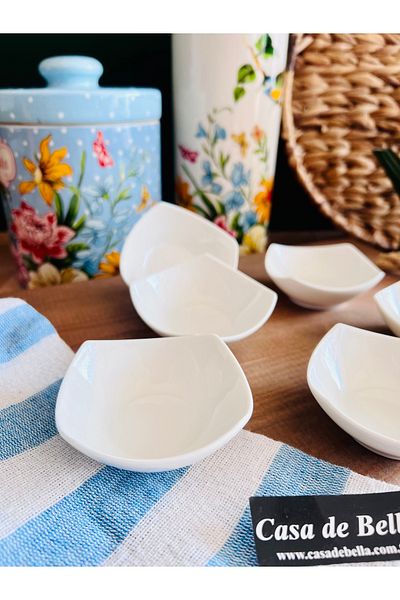 CASA DE BELLA 8cm Bone Porcelain - Set of 6 Small Size Presentation Cups Breakfast Sugar Bowl and Jam Sauce Bowl Snack Bowl
