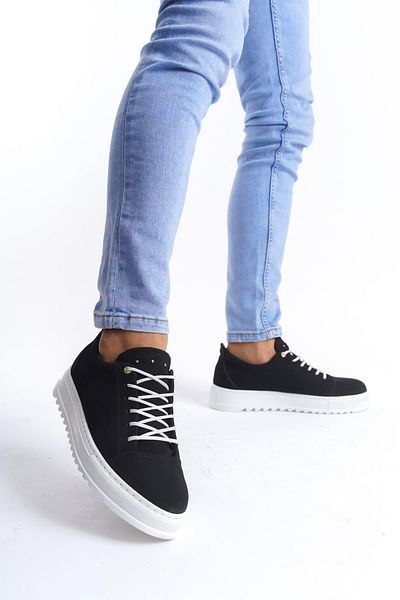 Bellamods Slw152 Cool Lace-Up Suede Men's Casual Sports Classic Shoes Sbt - Black