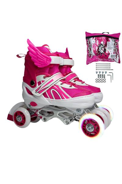 OyuncakZade Pink Angel Pattern - 2+2 Kids Exercise Skates with Lighted Carry ...