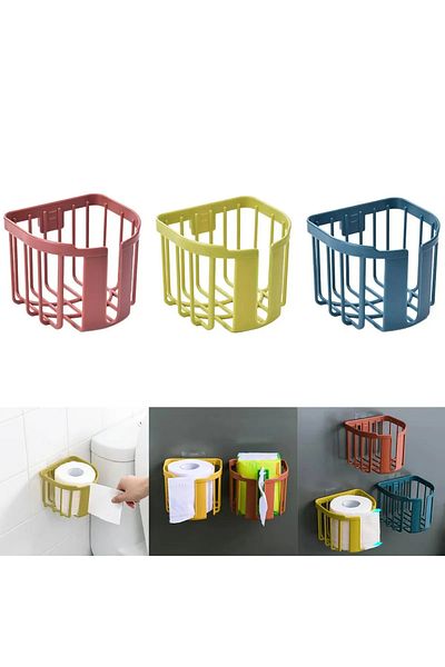 TİNEKE Practical Easy to Mount Adhesive Multifunctional White Bathroom Organizer for Wc Paper