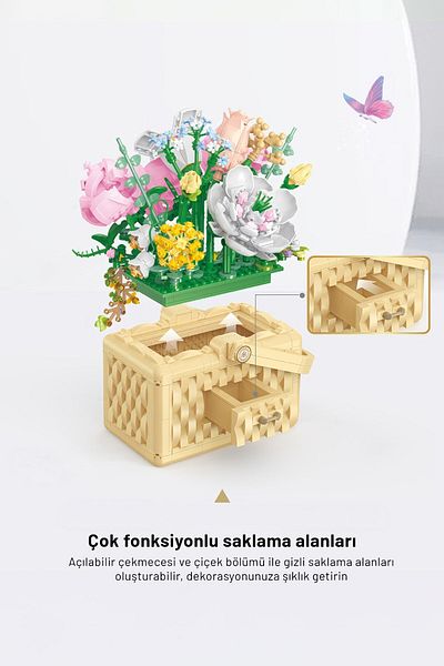 balody Basket Flowers Series – Pink Roses (Bl21071) Mini Block Building Toys Set