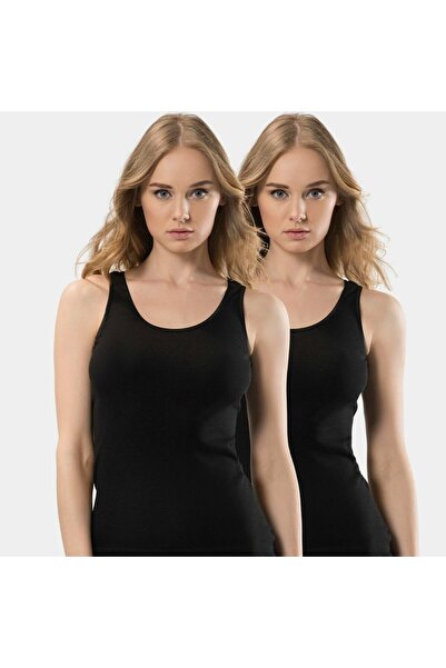 TÜREN Women's U-Neck Strap Camisole 2-Pack Cotton Undershirt 211/Black 211/Black