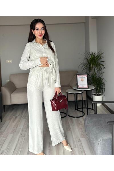 AB LOOKS Aurelia Flausch Jacquard Leopard Print Shirt and Pants Set