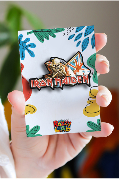 Rozzy Lab Iron Maiden Music Rozet Pin - Ahşap - Broş - Yaka Çanta Aksesuar