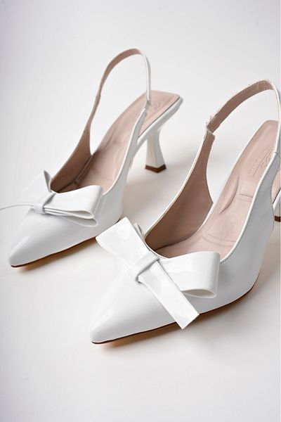 moun shoes Women's Bow Evening Dress White Patent Leather Heeled Shoes