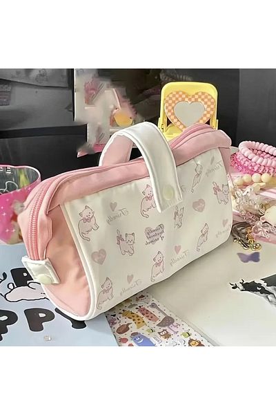 Kawai Coquette Y2K Pink Cat Large Capacity Pink Pen Holder Pencil Case