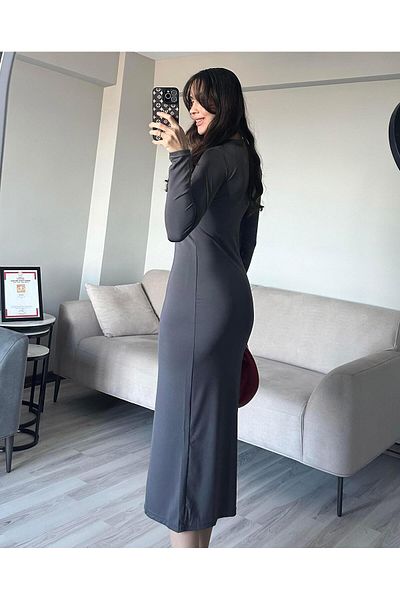 WEAR AND WEAR Γκρι εύκαμπτο φόρεμα Maxi Kylie - Casual μακρύ φόρεμα 6335