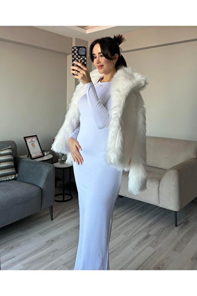 AB LOOKS White Stretchy Maxi Kylie Dress - Casual Basic, Long Sleeve, Body Shaping 6335