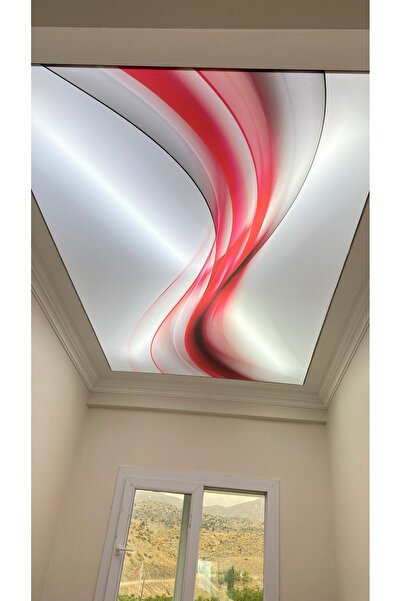 poster marketi Kırmızı Dalga Desenli Gergi Tavan | Minimalist ve Estetik Tasarım