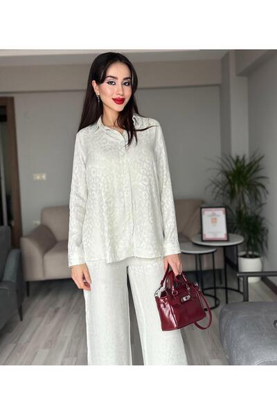 AB LOOKS Aurelia Flausch Jacquard Leopard Print Shirt and Pants Set