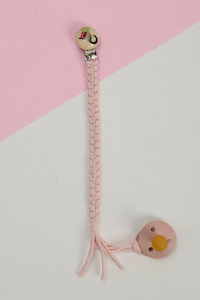 e&f Store Hand Knitted Natural Wooden Pacifier Holder - Monkey - Pink
