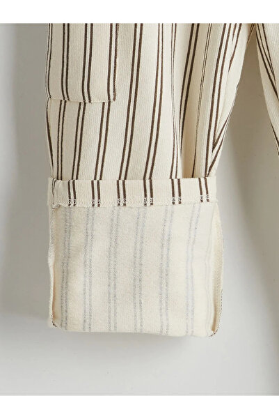 LC Waikiki Kids Bej Beli Lastikli Çizgili Erkek Çocuk Pantolon