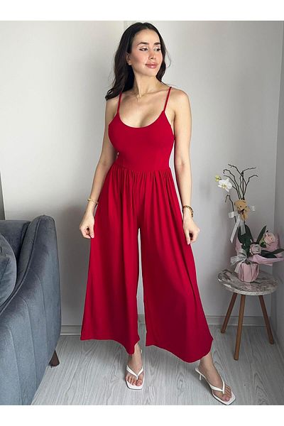 AB LOOKS Women's Back Cross Strap Loose Fitting Palazzo Pants Jumpsuit New Season Tiril Women's Summer Jumpsuit