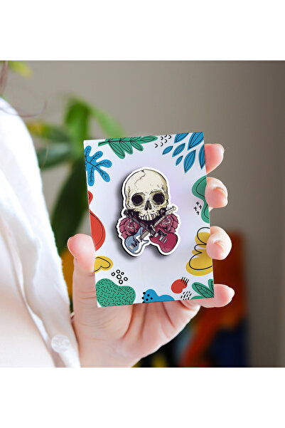 Rozzy Lab Kuru Kafa & Gitar - Rozet - Broş - Yaka Çanta Aksesuar