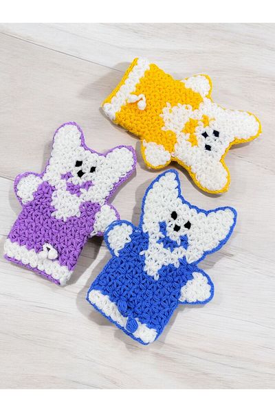 Dantelux Hand Knitted 3 Piece Cat Model Washcloth Set