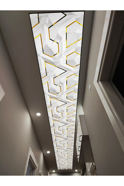 poster marketi 3D Geometrik Gergi Tavan | Altın ve Beyaz Tasarım | Lüks Dekor...
