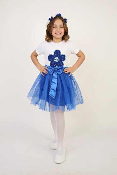 NOBLE STORE تي شيرت بناتي مزين بالترتر على شكل زهرة طقم تنورة توتو وردي 23 أب...