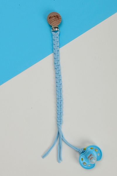 e&f Store Hand Knitted Natural Wooden Pacifier Strap - Baby Love - Blue