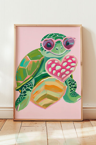 Alf Portraits Pembe Kalpli Retro Gözlüklü Kaplumbağa Çerçevesiz Poster