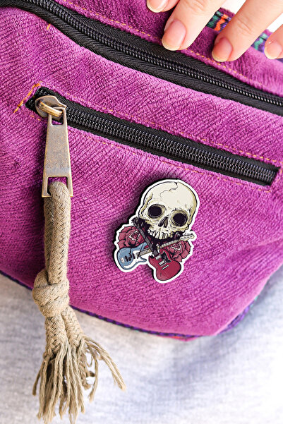 Rozzy Lab Kuru Kafa & Gitar - Rozet - Broş - Yaka Çanta Aksesuar