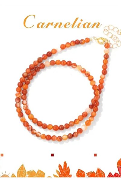 NBS Beautiful Naturel Stones قلادة من الحجر الطبيعي العقيق كرنليان مقاس 6 مم أنيقة مقاس 40-45 سم