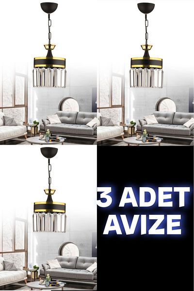 KUZEY AYDINLATMA Erva - 3 Single Chandelier with Crystal Stones