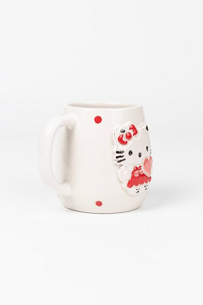 Loomart Handmade Ceramic Mug Cup with 3D Heart Hello Kitty Figure 400 ml Valentine's Day