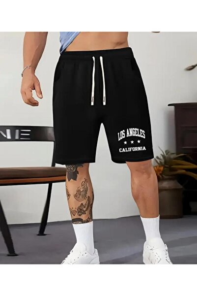 caddekombin شورت برمودا رجالي بطبعة لوس أنجلوس مع جيوب وحبل أسود بقصة عادية