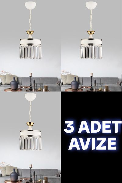 KUZEY AYDINLATMA Erva - 3 Single Chandelier with Crystal Stones