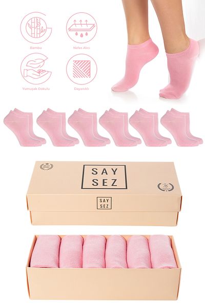 SAYSEZ 6-Piece Bamboo Women's Booties - Solid Pink, Seamless, Premium Boxed Pack