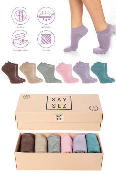 SAYSEZ Bamboo Women's Booties Plain Multicolor Socks Seamless Premium Boxed 6 Pack