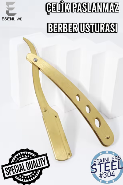 ESENLİWE Gold Renk Paslanmaz Çelik Ustura Berber Kuaför Saç Sakal Düzeltme Er...