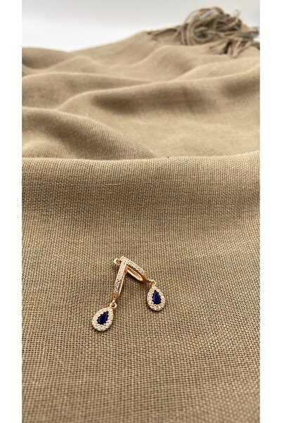 SURA SILVER LACİVERT DAMLA  MODEL 925 AYAR ROSE GÜMÜŞ KÜPE